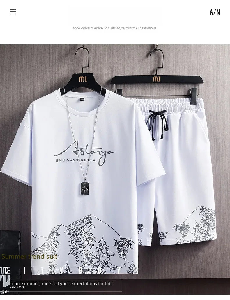 Casual Fashion Men's Two-piece Set Short Sleeve T-shirt Shorts Summer Style Sporty Stylish Men's Wear - Ellianto fashion Men's