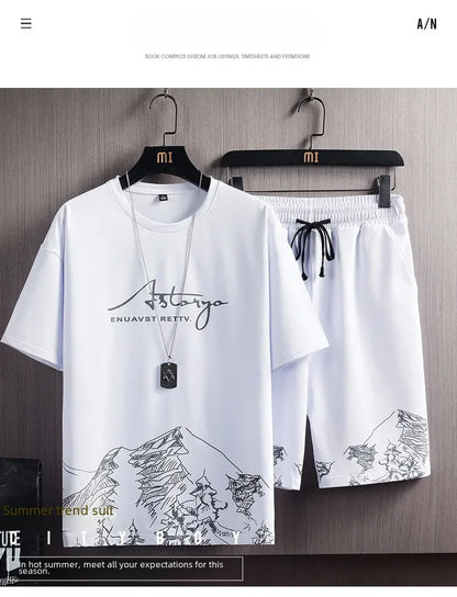 Casual Fashion Men's Two-piece Set Short Sleeve T-shirt Shorts Summer Style Sporty Stylish Men's Wear - Ellianto fashion Men's