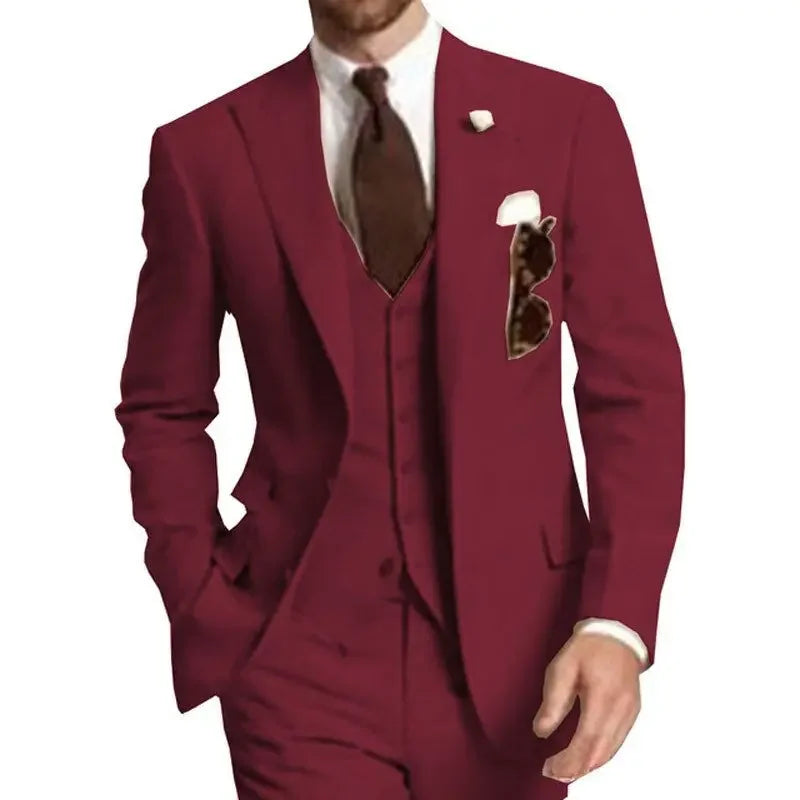 3-Piece Solid Wedding Men's Suit Slim Fit Peak Lapel Formal Business Groom Tuxedos Two Buttons Jacket +Vest+Pants for Party Prom - Ellianto fashion Men's