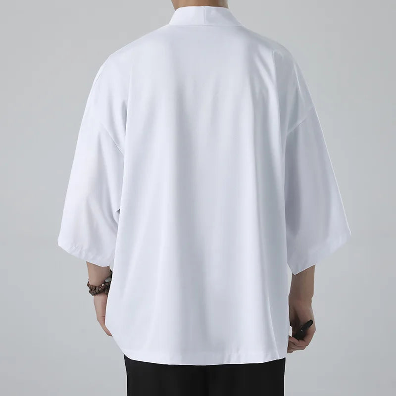 Kimono Men Cloak Kimono Para Hombre Black Coat White Cloak Beach Shirt Summer Haori Men Unisex Samurai Clothing Japanese Men - Ellianto fashion Men's