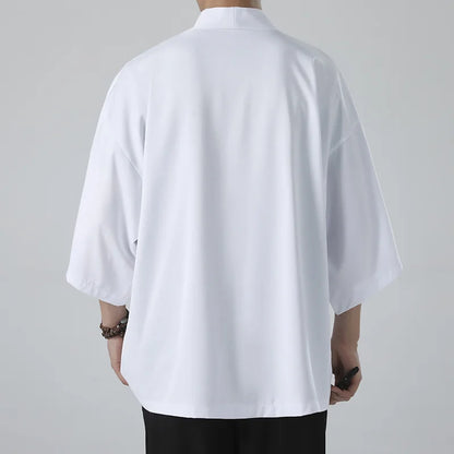 Kimono Men Cloak Kimono Para Hombre Black Coat White Cloak Beach Shirt Summer Haori Men Unisex Samurai Clothing Japanese Men - Ellianto fashion Men's