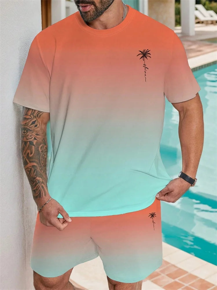 Set Men's Short Sleeve Shorts Set Hawaiian Fashion Suit Summer Casual Outdoor Beach 2pcs Men Clothing Male - Ellianto fashion Men's