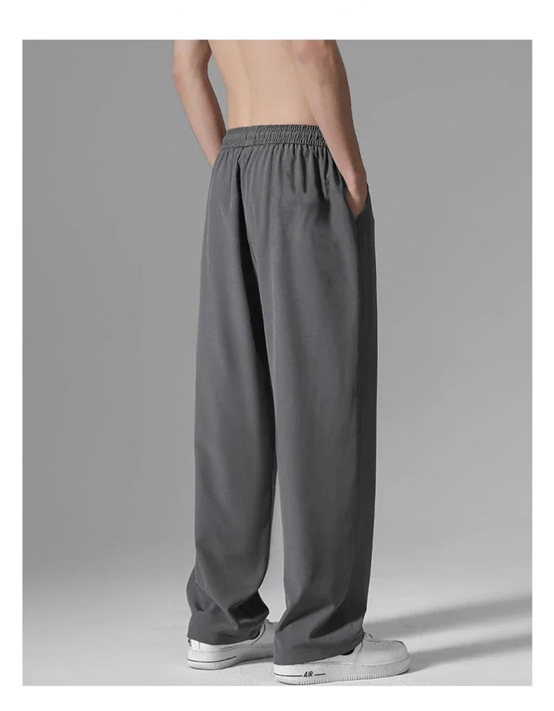 Casual Ice Silk Pants For Men 2025 Summer New Ultra-Thin Quick-Drying Air Conditioner Loose-Fit Versatile Straight-Leg Long Pant - Ellianto fashion Men's