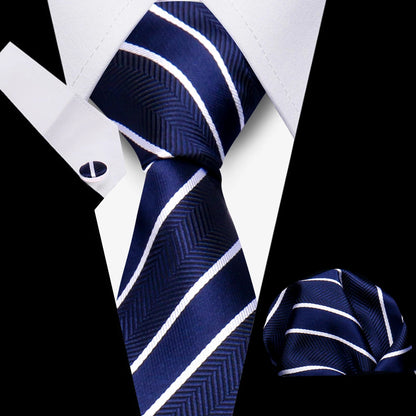 Business Ties For Men Tie Set Dots Necktie Classic Plaid Cufflinks Stripe Handkerchief For Wedding High Quality Formal Gravata - Ellianto fashion Men's