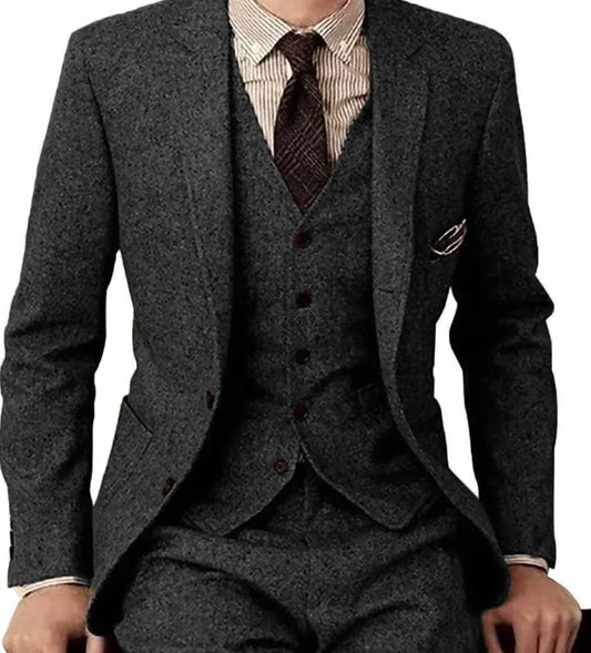Brown Tweed Men Suits 3 Pieces Formal Business Suit Set Custom Gentle-Mens Groom Wedding Dress Blazer Suits(Jacket+Pants+Vest) - Ellianto fashion Men's