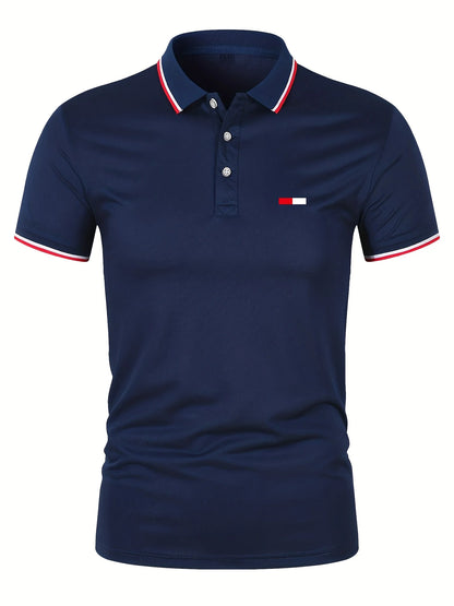 Men's 100 cotton summer casual fashion loose plus size flag pattern printed lapel short sleeved polo shirt top travel outfit - Ellianto fashion Men's