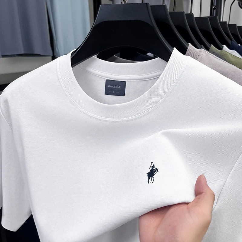High end designer brand short sleeve T-shirt men's summer new fashion Paul Pony embroidery casual ice silk cotton breathable top - Ellianto fashion Men's