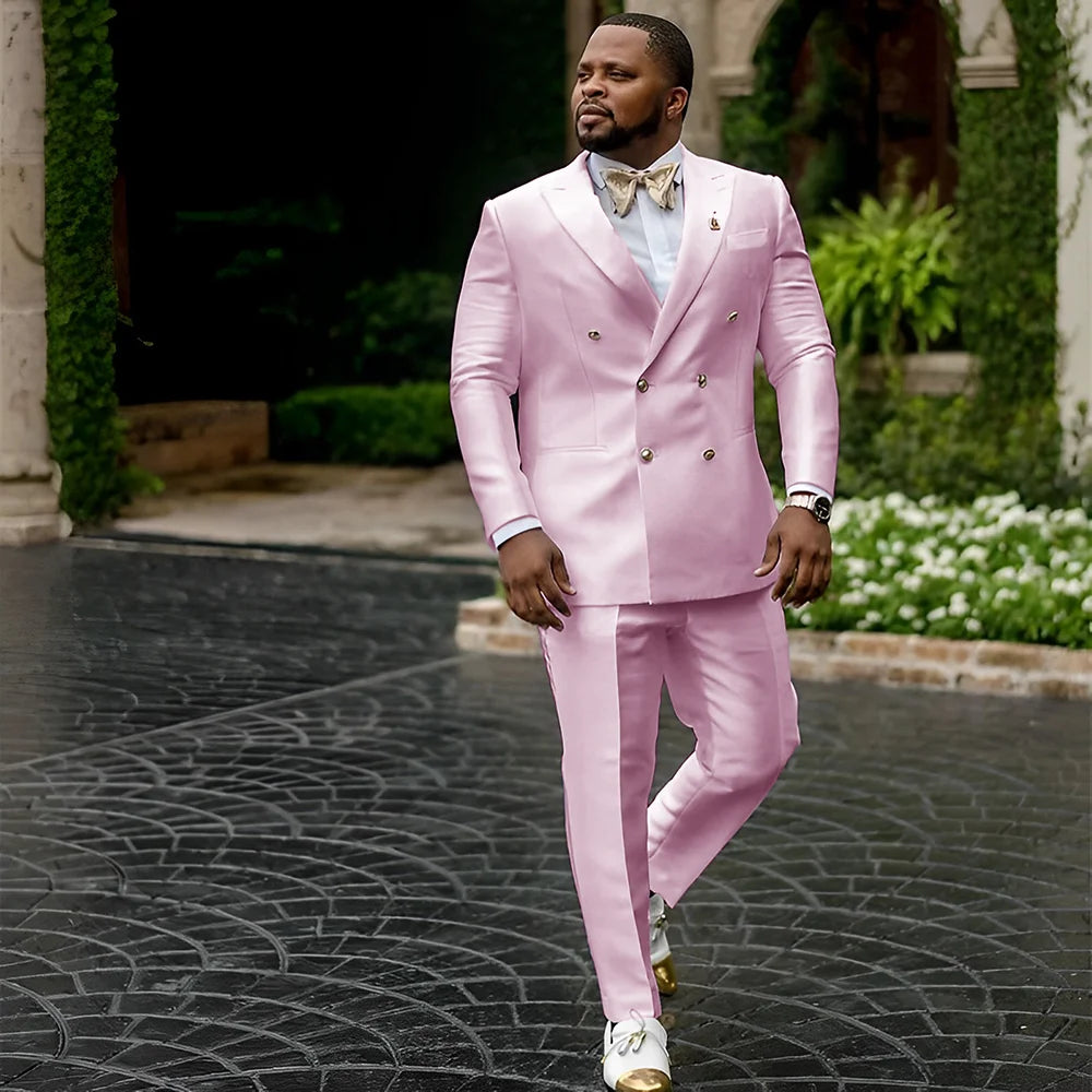 White Satin Men's Suit 2 Piece Peaked Collar Blazer Double Breasted Jacket Wedding Groom Tuxedo Elegant Men's CustomizationXS-5X - Ellianto fashion Men's