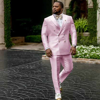 White Satin Men's Suit 2 Piece Peaked Collar Blazer Double Breasted Jacket Wedding Groom Tuxedo Elegant Men's CustomizationXS-5X - Ellianto fashion Men's