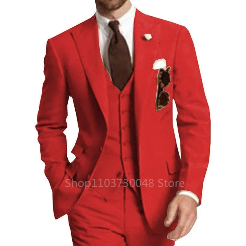 3-Piece Solid Wedding Men's Suit Slim Fit Peak Lapel Formal Business Groom Tuxedos Two Buttons Jacket +Vest+Pants for Party Prom - Ellianto fashion Men's