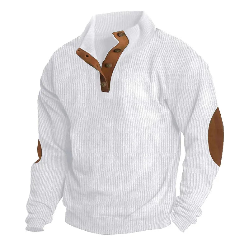 Spring-Autumn Stand-Collar Sweatshirt – Comfortable Patchwork Corduroy and Effortless Casual Style for the Modern Gentleman