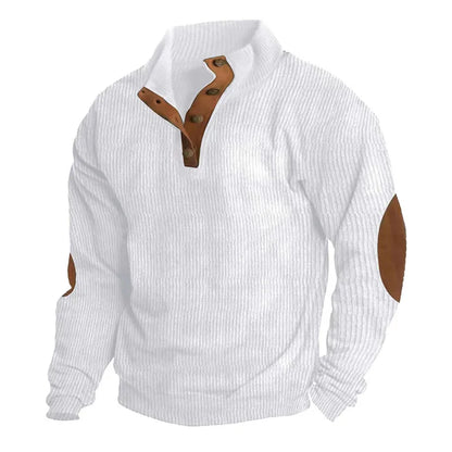 Spring-Autumn Stand-Collar Sweatshirt – Comfortable Patchwork Corduroy and Effortless Casual Style for the Modern Gentleman
