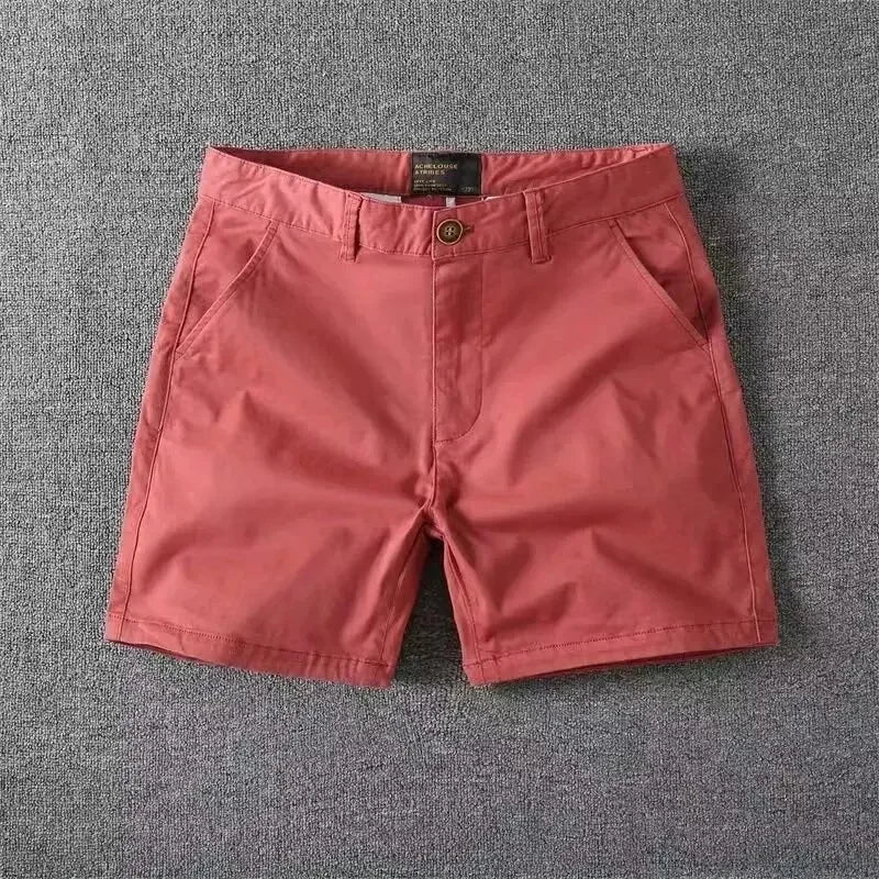 Men’s Summer Cotton Workwear Shorts – Lightweight Slim Straight-Leg Beach Pants with Elastic Waist for Effortless Casual Comfort (Big Sizes Available)