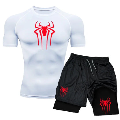 Men’s Spider-Print Compression Sports Set – Lightweight Quick-Dry Gym T-Shirt & Shorts for Effortless 2-Piece Training Comfort