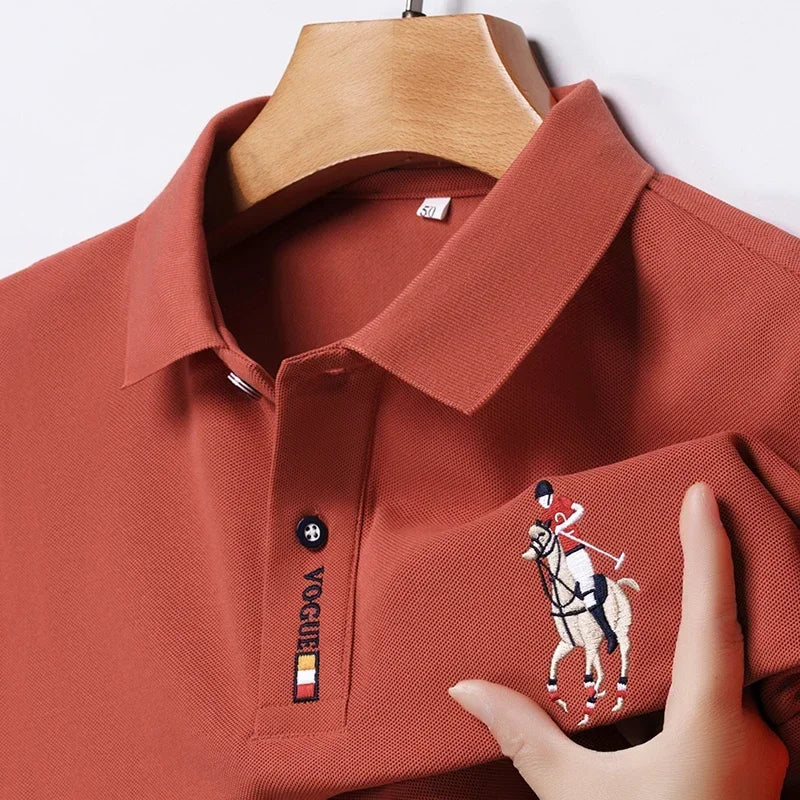 Set 2025 European and American men's embroidered casual and fashionable business short-sleeved POLO shirt, summer comfortable and br - Ellianto fashion Men's