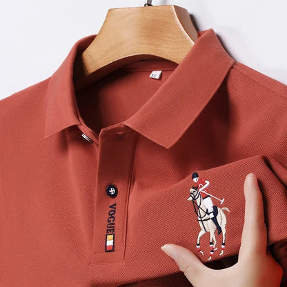 Set 2025 European and American men's embroidered casual and fashionable business short-sleeved POLO shirt, summer comfortable and br - Ellianto fashion Men's