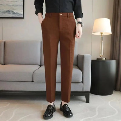 Trousers For Men Social Tailoring Slim Fit Khaki Business Waffle Tressed Work Wear Man Suits Pants Luxury Luxury Spring Clothes - Ellianto fashion Men's