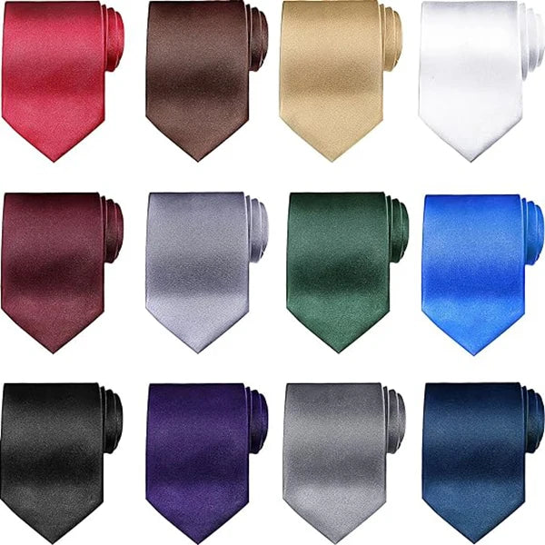 10/12PCS Tie for Men Wholesale 28 Solid Colors Slim Necktie Polyester Satin Cravat Formal Party Ties Fashion Daily Accessory - Ellianto fashion Men's
