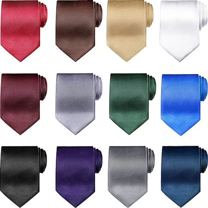 10/12PCS Tie for Men Wholesale 28 Solid Colors Slim Necktie Polyester Satin Cravat Formal Party Ties Fashion Daily Accessory - Ellianto fashion Men's