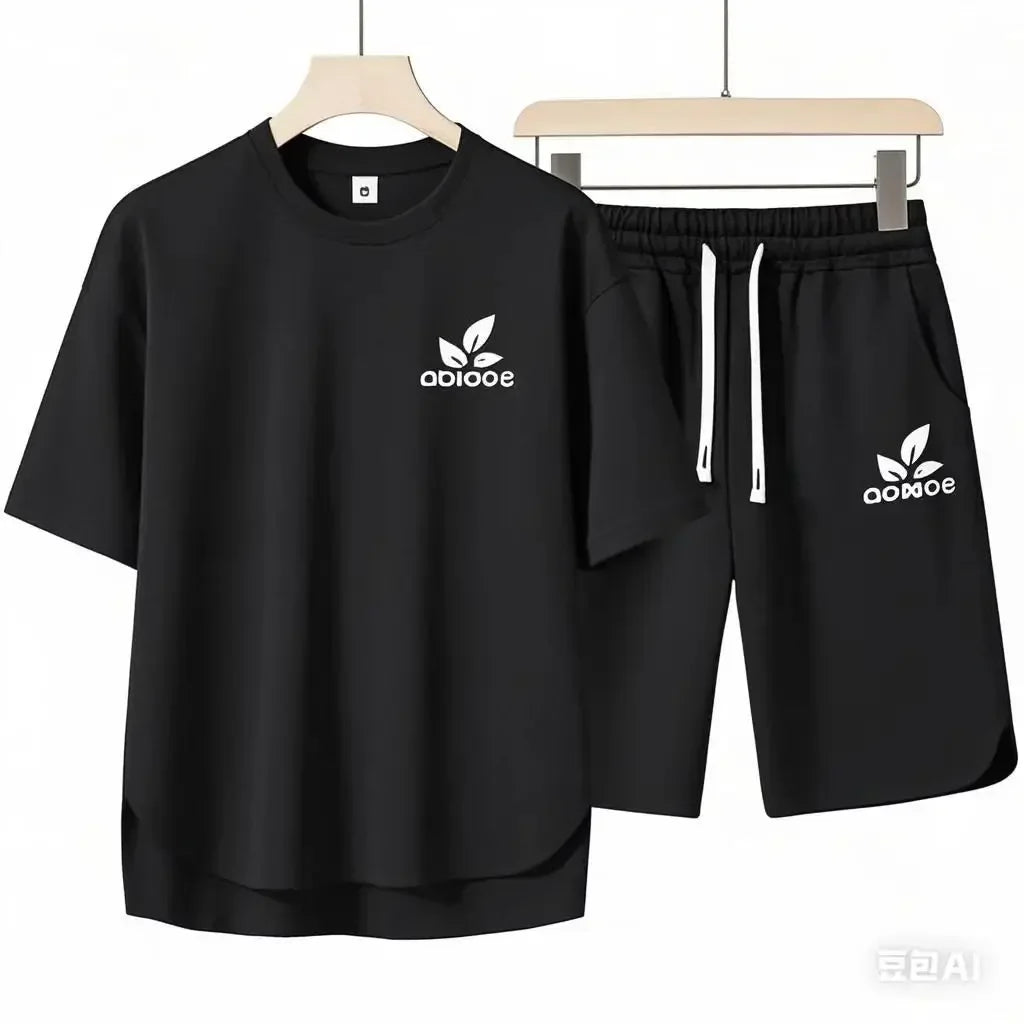 Set 2025 High-quality European and American men's casual sportswear: a comfortable and breathable two-piece set consisting of a fitn - Ellianto fashion Men's
