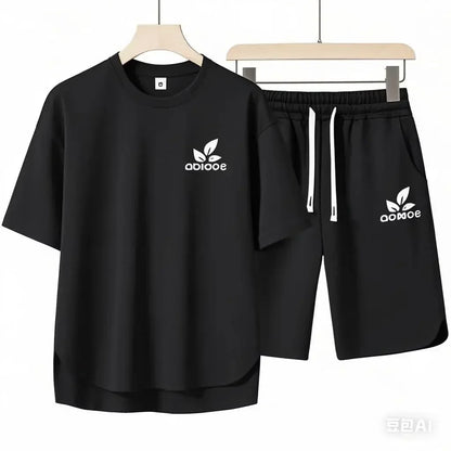 Set 2025 High-quality European and American men's casual sportswear: a comfortable and breathable two-piece set consisting of a fitn - Ellianto fashion Men's