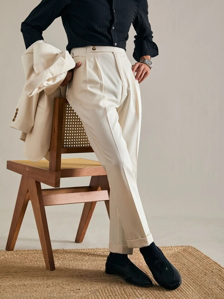 High Waist Slim Fit Business Man Suits Pants Summer 2025 Cheap Elegant Fashion Homme Up Straight Suit Trousers for Men - Ellianto fashion Men's