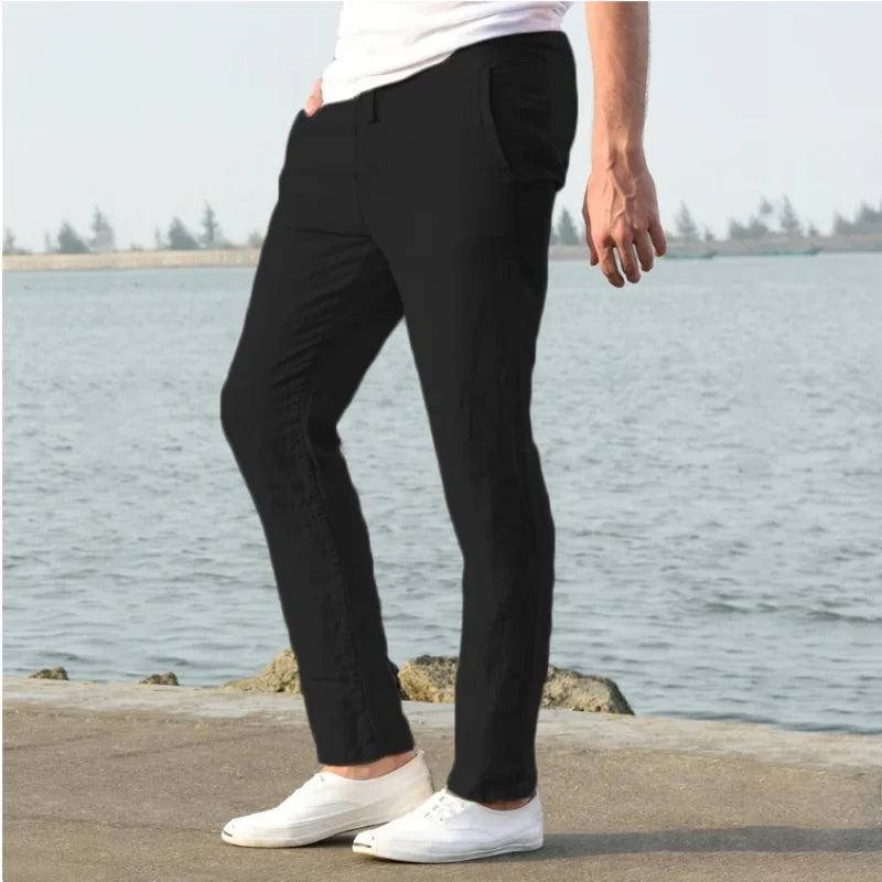 Men's Cotton Linen Pants Joggers Sweatpants Streetwear Breathable Solid Color Linen Trousers Vacation Summer Loose Pants S-5XL - Ellianto fashion Men's
