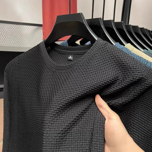 Men's Ice Silk T-Shirt Short Sleeve Lightweight Breathable Comfortable Cool Feeling Casual Trendy Summer Elastic Slim Fit - Ellianto fashion Men's