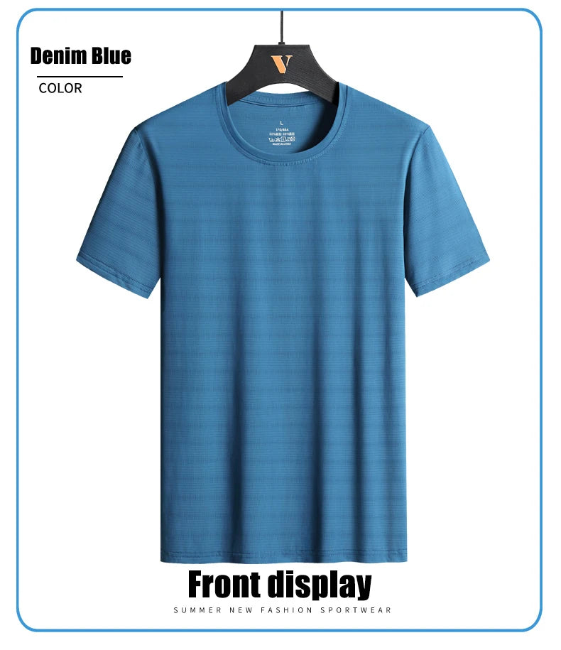 CHRLCK Plus Size Summer Ice Silk Short Sleeve T-Shirt Men's Loose Thin Sports T-shirt For Seniors Outdoor Fitness Casual T-shirt - Ellianto fashion Men's
