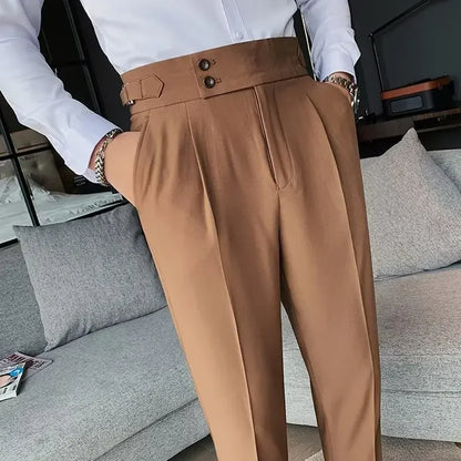 AutumnCasualTrousersMenStraight-LegNarrow-FitHigh-WaistedSlimsBritishStyleSuit Pants BusinessAttire - Ellianto fashion Men's