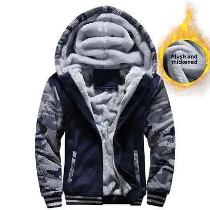 Men’s Hooded Fleece-Lined Baseball Jacket – Warm, Thickened Sweatshirt with Sporty Korean Style for Autumn-Winter Comfort