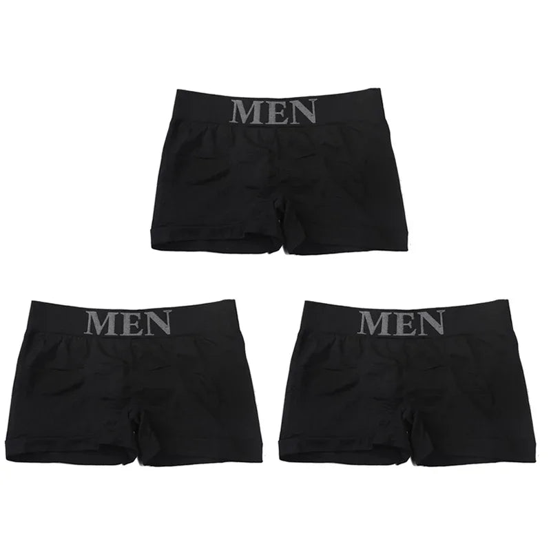 3Pcs/Lot Men's Panties Underwear Boxers Breathable Man Boxer Solid Underpants Comfortable Male Brand Shorts Black Blue Underwear - Ellianto fashion Men's
