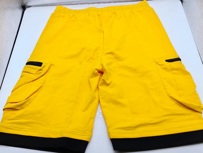 Mens Summer Cargo Shorts Cotton Workout Fitness Shorts Breathable Jogger Training Gyms Bodybuilding Multi Pocket Yellow Shorts - Ellianto fashion Men's