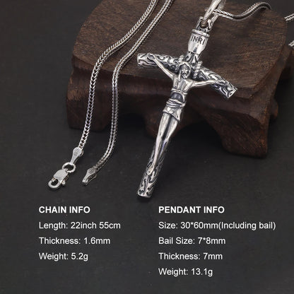 Pure 925 Sterling Silver Crucifix Cross Pendant for Men Women Vintage Catholic Christ Jesus Necklace Regilion Jewelry - Ellianto fashion Men's