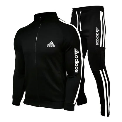 2025 New Men's Zipper Tracksuit Set Sweatshirt and Sweatpants Sports Suit Running Fitness Clothing - Ellianto fashion Men's
