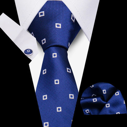 Tie Men Business Necktie Set Classic Plaid Cufflinks Handkerchief For Suit Wedding High Quality 3pcs Ties Sets Formal Gravata - Ellianto fashion Men's
