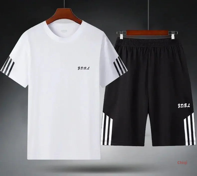 2025 Summer New Men's Round Neck Short Sleeve Casual Loose-fit Quick Dry Breathable Sports Suit - Ellianto fashion Men's