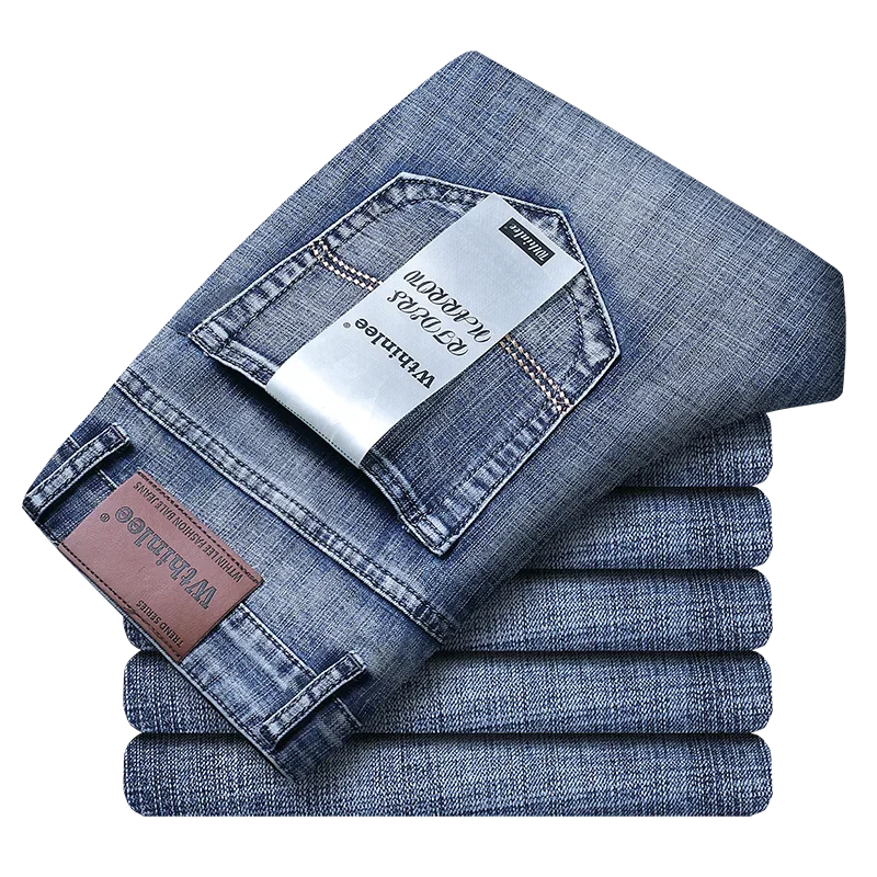 Wthinlee New Business Men's Jeans Casual Straight Stretch Fashion Classic Blue Black Work Denim Trousers Male Brand Clothing - Ellianto fashion Men's