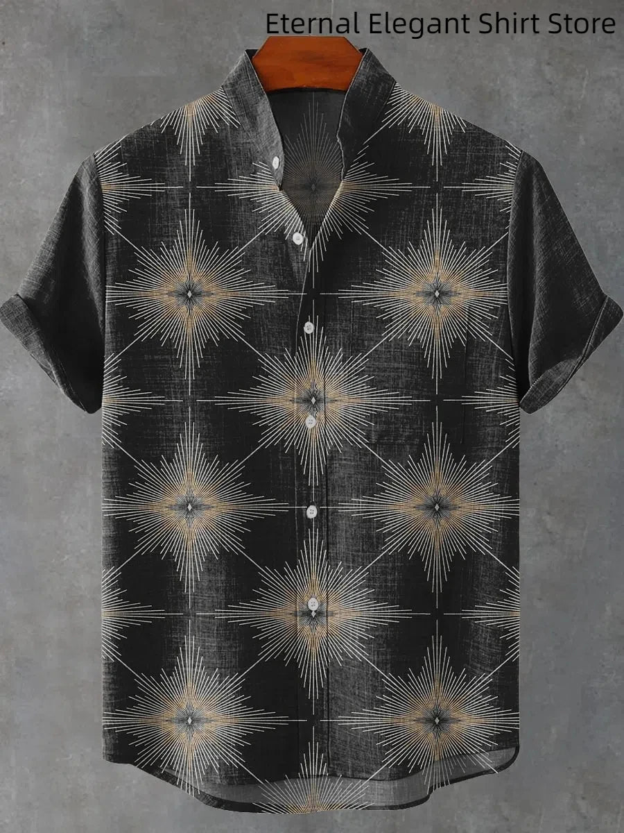 2025 Men's New Hot Selling Cool Checkered Pattern Printed Summer Comfortable Linen Short sleeved Shirt Men's Casual Button Top - Ellianto fashion Men's