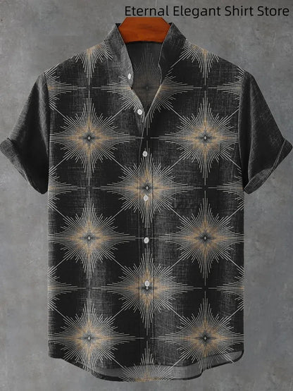 2025 Men's New Hot Selling Cool Checkered Pattern Printed Summer Comfortable Linen Short sleeved Shirt Men's Casual Button Top - Ellianto fashion Men's