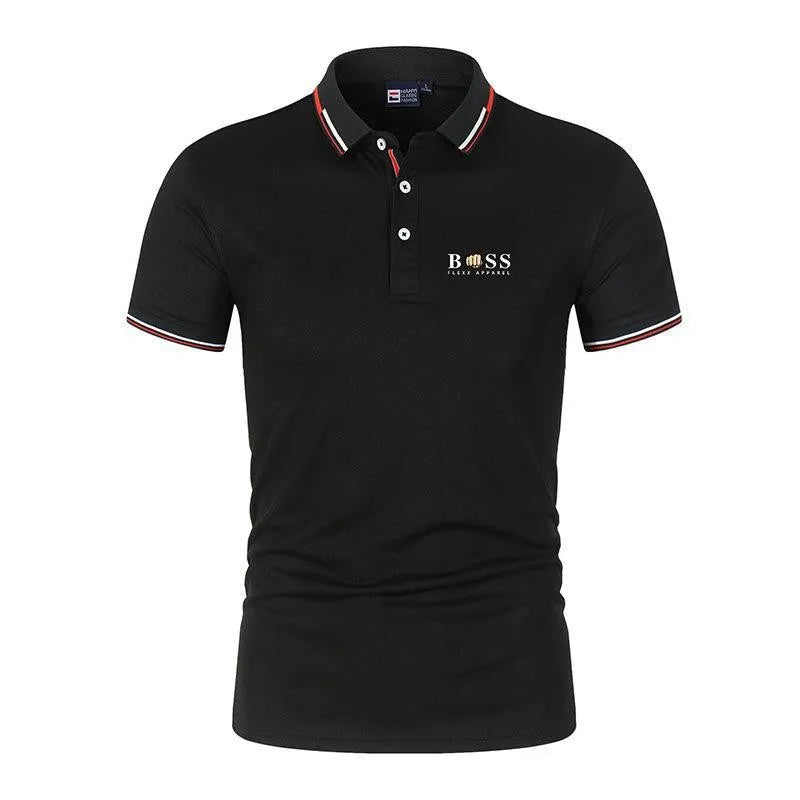 2025 New Fashion BSS FLEXX APPAREL Brand Polo Shirt Men's Summer Standing Neck Slim Fit Solid Color Breathable Casual Men's Polo - Ellianto fashion Men's