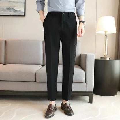 Trousers For Men Social Tailoring Slim Fit Khaki Business Waffle Tressed Work Wear Man Suits Pants Luxury Luxury Spring Clothes - Ellianto fashion Men's