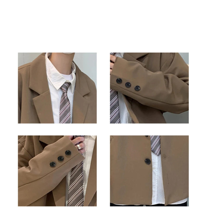 2025 New Korean Style Loose Plus Size Suit Male Oversized Tops Men'S Blazer Ulzzang Fashion Coat Streetwear Man Jackets L13 - Ellianto fashion Men's