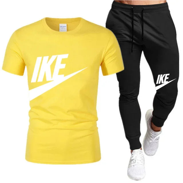 Set The new summer fashion sportswear for 2025: men's short-sleeved high-quality cotton T-shirt + sports shorts 2-piece set, men's c - Ellianto fashion Men's