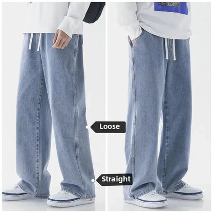 Loose Straight Leg Men's Jeans Summer Trendy Casual Versatile Handsome New Style Long Pants Clothing Matching - Ellianto fashion Men's
