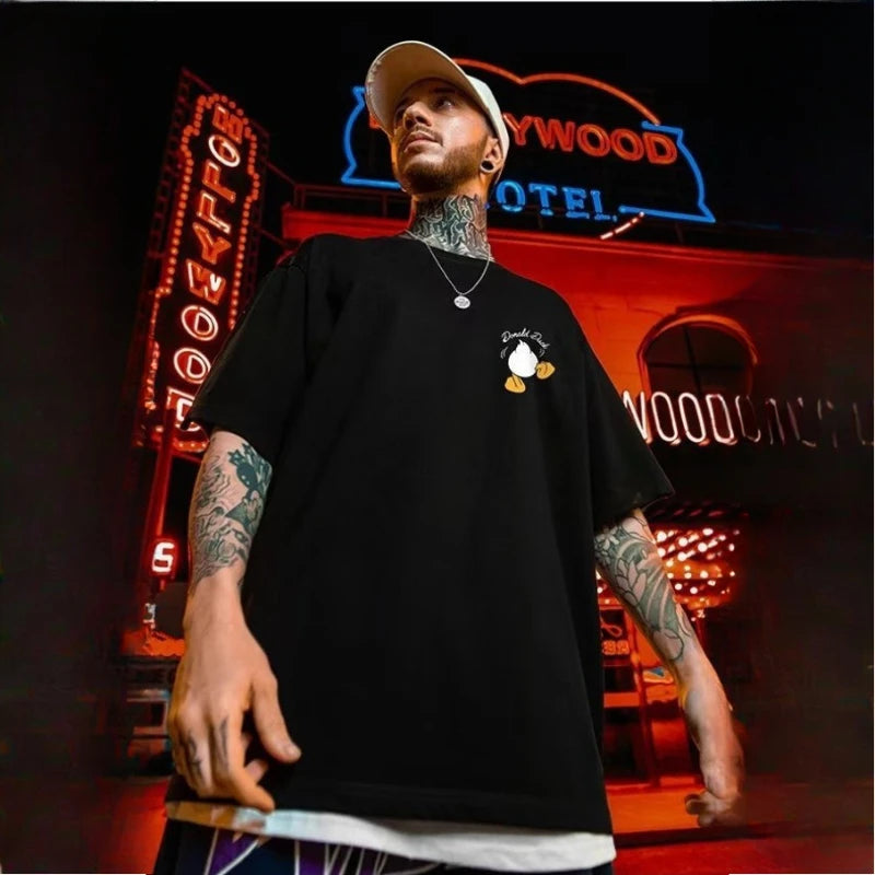 8XL Loose Fitting Fashionable American Vintage Duck Expression Print T-shirt With Round Neck Men Versatile Couple Outfit - Ellianto fashion Men's