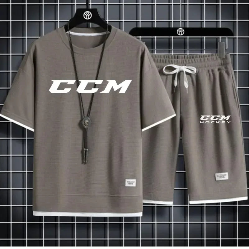 Set The 2025 new summer men's casual sportswear set, outdoor jogging trend, men's breathable short-sleeved T-shirt + sports shorts t - Ellianto fashion Men's