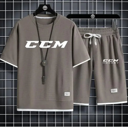 Set The 2025 new summer men's casual sportswear set, outdoor jogging trend, men's breathable short-sleeved T-shirt + sports shorts t - Ellianto fashion Men's