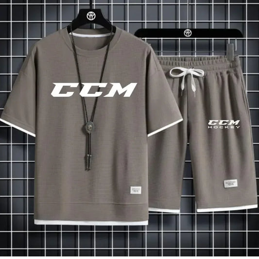 Set The 2025 new summer men's casual sportswear set, outdoor jogging trend, men's breathable short-sleeved T-shirt + sports shorts t - Ellianto fashion Men's