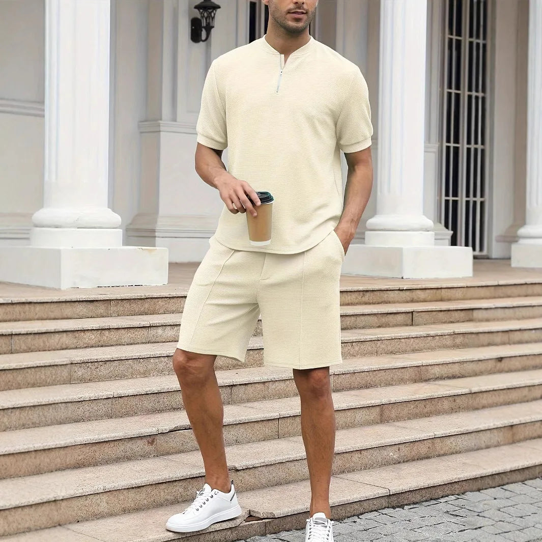 Set Premium Spot European and American summer new solid color shorts suit men - Ellianto fashion Men's
